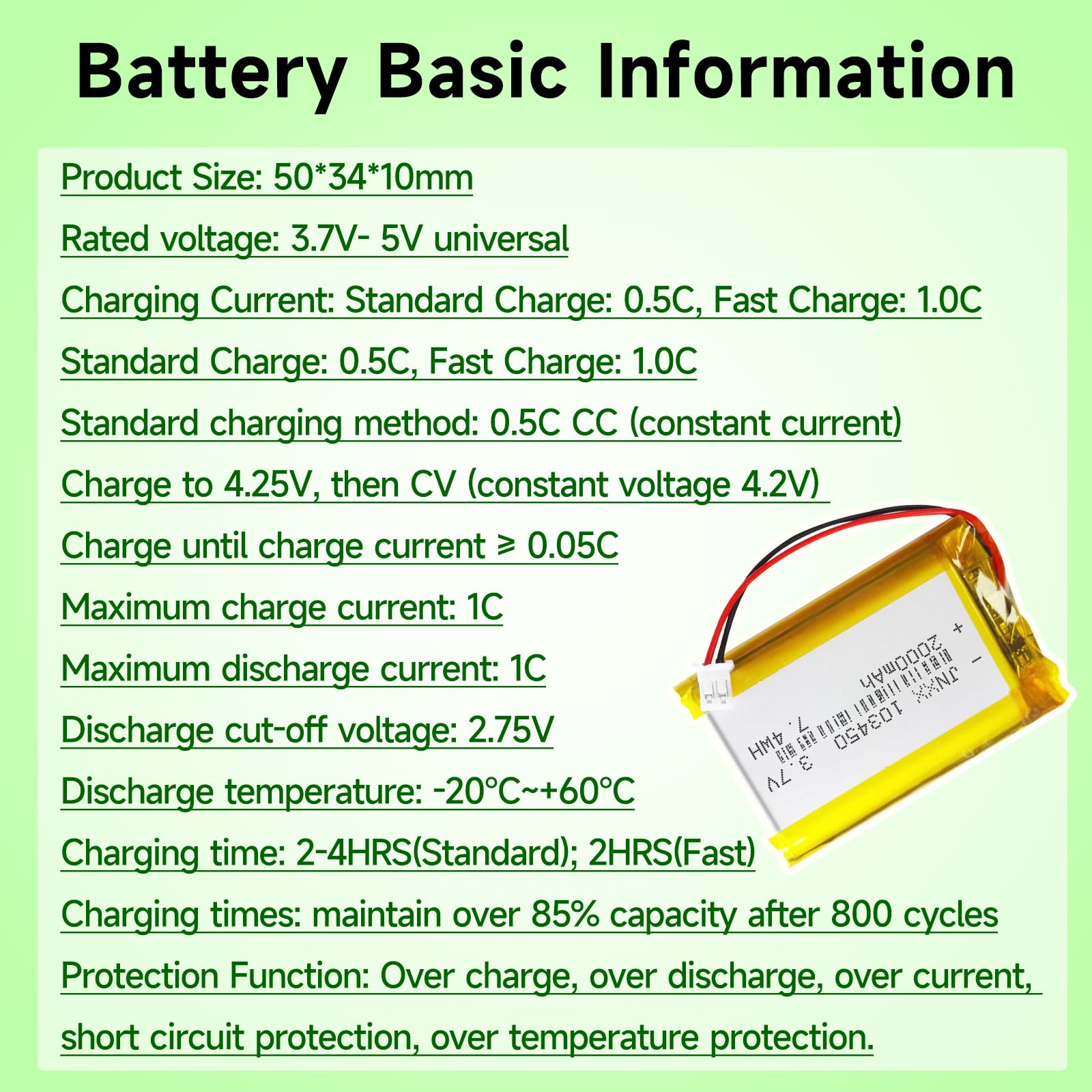 Amazon | Palogreen 103450 バッテリー 3.7V 2000mAh 7.4wh リポ充電式